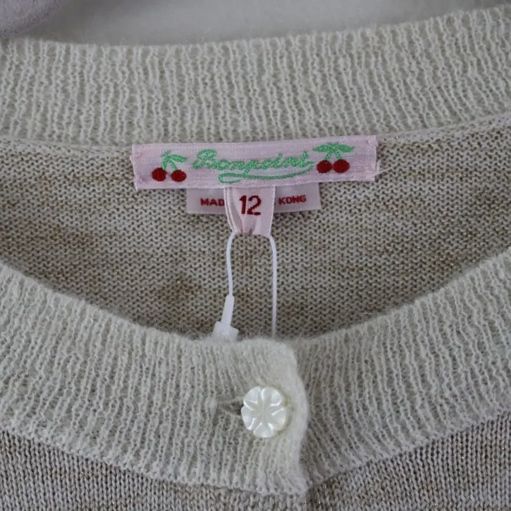 NWT Bonpoint Button Front Wool Mohair Long Sleeve Cardigan‎ Sweater Neutral 12